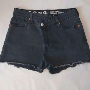SONG Asymmetrical Criss Cross Denim Shorts Black Size 5/27
